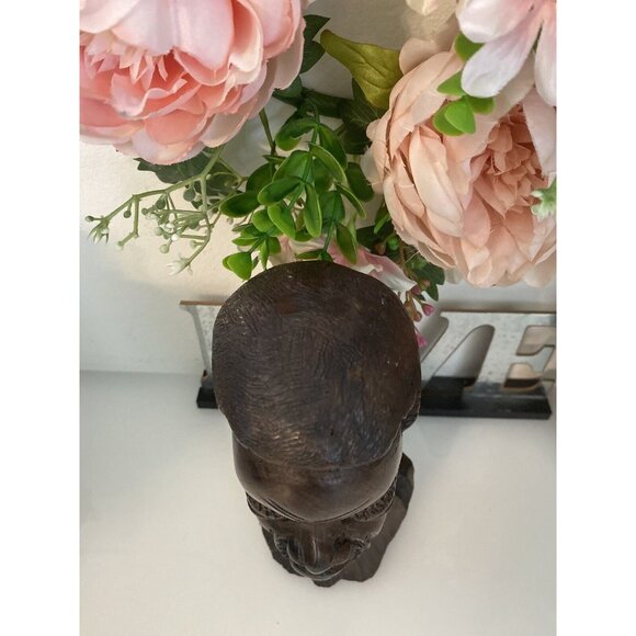 Vintage 1960s Tribal Man Hand Carved African Male Exotic Wood 8" Head Bust Stump - Picture 16 of 16